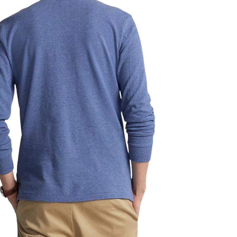 Polo Ralph Lauren FW22 Однотонная сетчатая рубашка поло с длинным рукавом и вышитым логотипом, мужские топы синего цвета MNPOKNI16822282-420