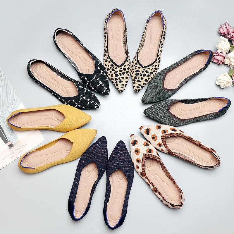 Fashion 2024 New Women's Spring Autumn Flat Shoes Fashion Casual Shallow Pointed Toe Knitting Soft Sole Elastic Comfortable Shoes