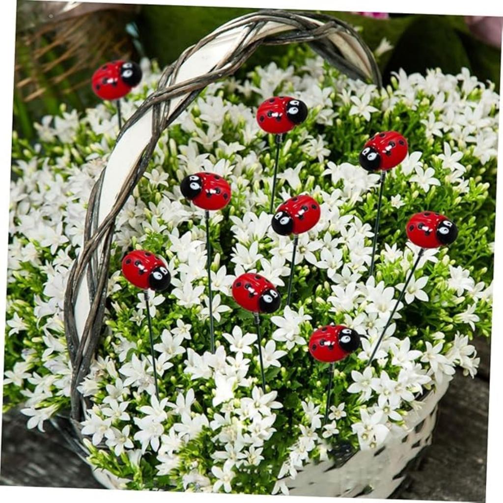 Садовые колышки из смолы в виде божьей коровки, 10 шт., декоративное уличное искусство для весеннего декора, украшения для газона в виде божьей коровки, садовые украшения для дома и патио