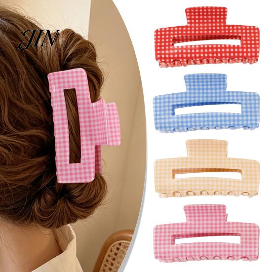 Hair Claw Clip Back Head Claw, Hollow Square Large Clip, Plaid Print Medium Anti-Slip Teeth Accessory for Daily Wear High Hardness