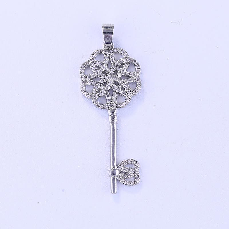 Ali Moda Micro Pave Zircon Floating Flower Key Pendant Necklace Hand made Women Chocker Necklace Key For Birthday Gift Jewerly