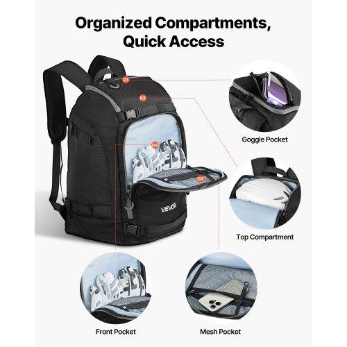 VEVOR Ski Boot Bag, 55L, Snowboard Boots Travel Backpack for Men Women, with Waterproof Exterior & Bottom, Durable 1680D Oxford, Bag for Skis