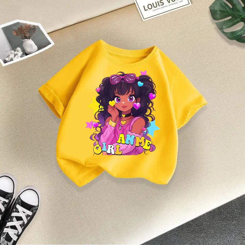 Детская футболка Cool Girl с принтом Детская 100% хлопок Топы Круглый вырез Короткий рукав Детская 2-13 лет Футболка