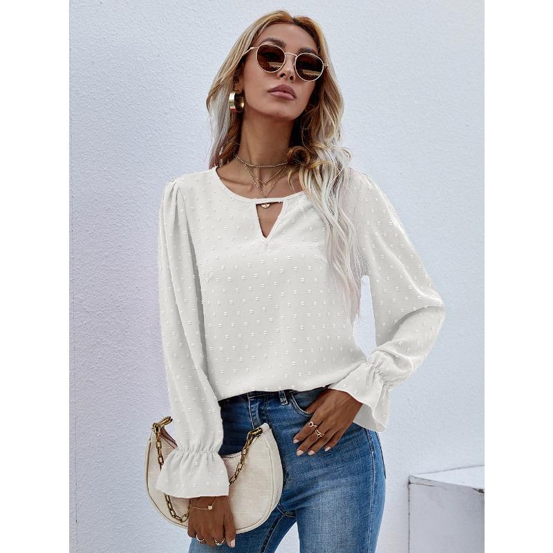 Ранневесенний пуловер с круглым вырезом и длинными рукавами в горошек, женская рубашка для通勤