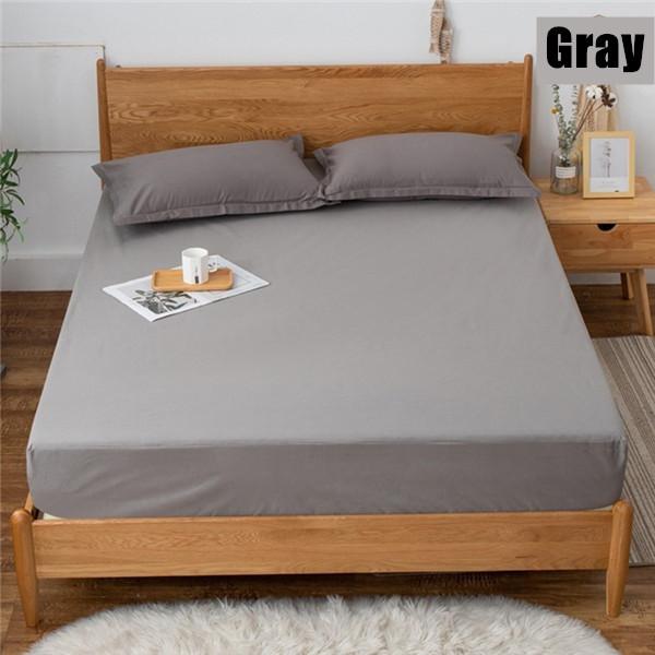 Waterproof Bed Sheet Mattress Cover Pad Solid Color Fitted Sheet with All-Around Elastic Rubber Band Bed Sheet No Pillowcases
