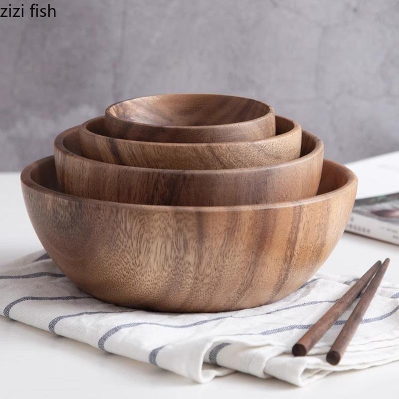 Simplicity Creative Acacia Wooden Bowl Restaurant Wooden Dessert Bowl Salad Bowl Pasta Bowl Snack Bowl Featured Tableware