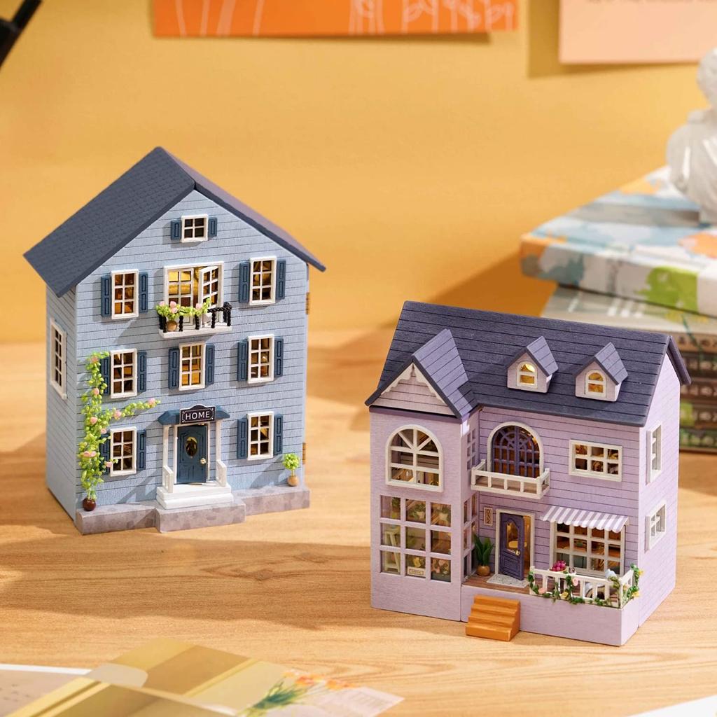 CUTEROOM Деревянный кукольный домик Набор Сделай сам Миниатюрный дом Легко собрать для детей Набор ручной работы со светодиодной подсветкой (D032)