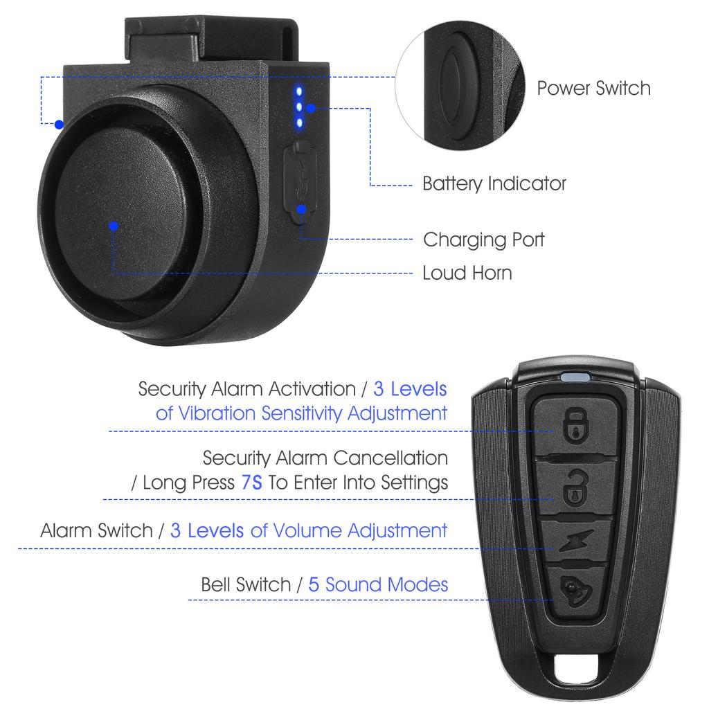 Wireless Bike Horn 115dB Loud Bicycle Anti-theft Horn IPX5 Bicycle Alarm Bell with 5 Sound Modes 3
