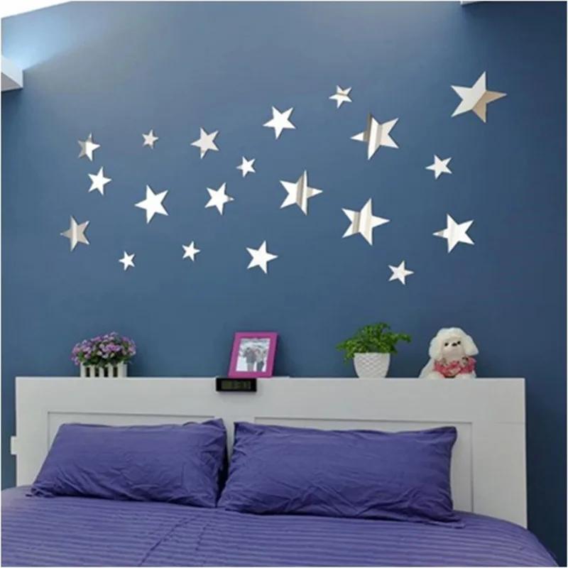 Star Mirror Wall Sticker Large Medium and Small 20pcs Combination Acrylic Mirror Wall Sticker Home Living Room Wall Decorations