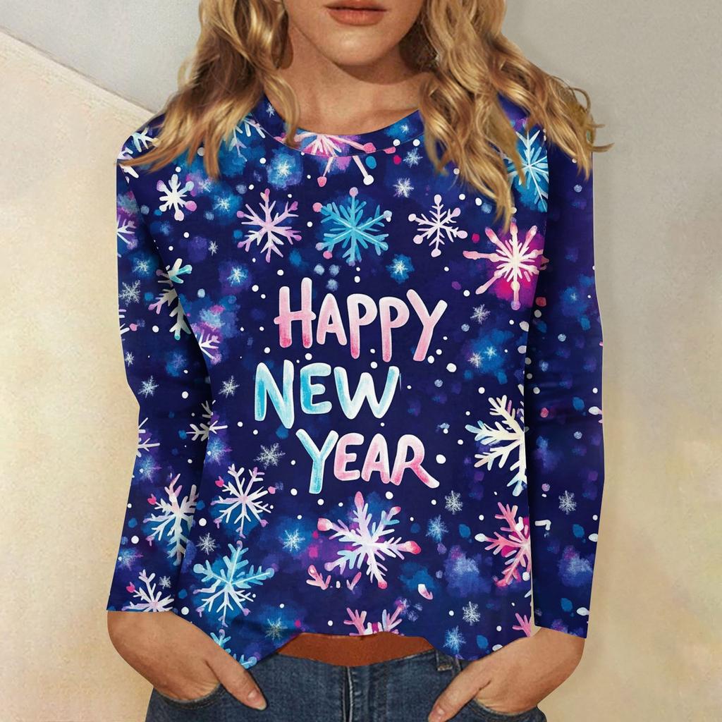 Женская осенне-зимняя футболка с круглым вырезом и длинным рукавом с принтом