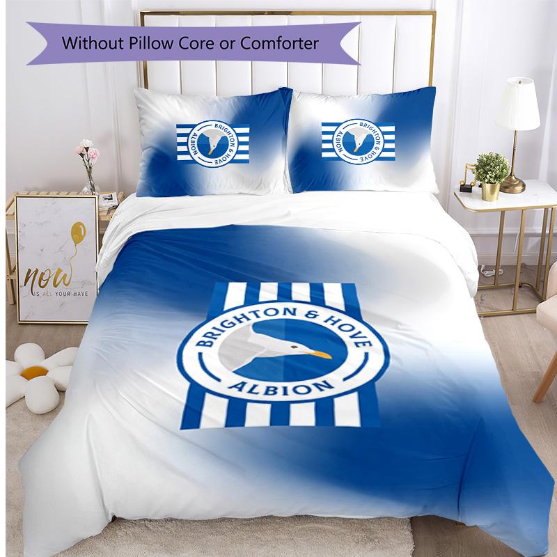 Brighton & Hove Albion Football Printed 3 Pieces Bedding Set, Comfortable Skin Friendly Bedroom Duvet Cover Set