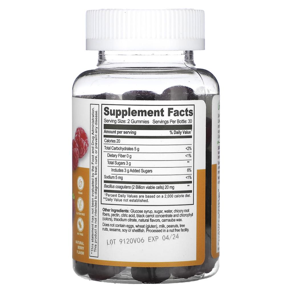 Lifeable Probiotic Gummies, Natural Berry, 2 Billion, 60 Gummies (1 Billion CFU Per Gummy)