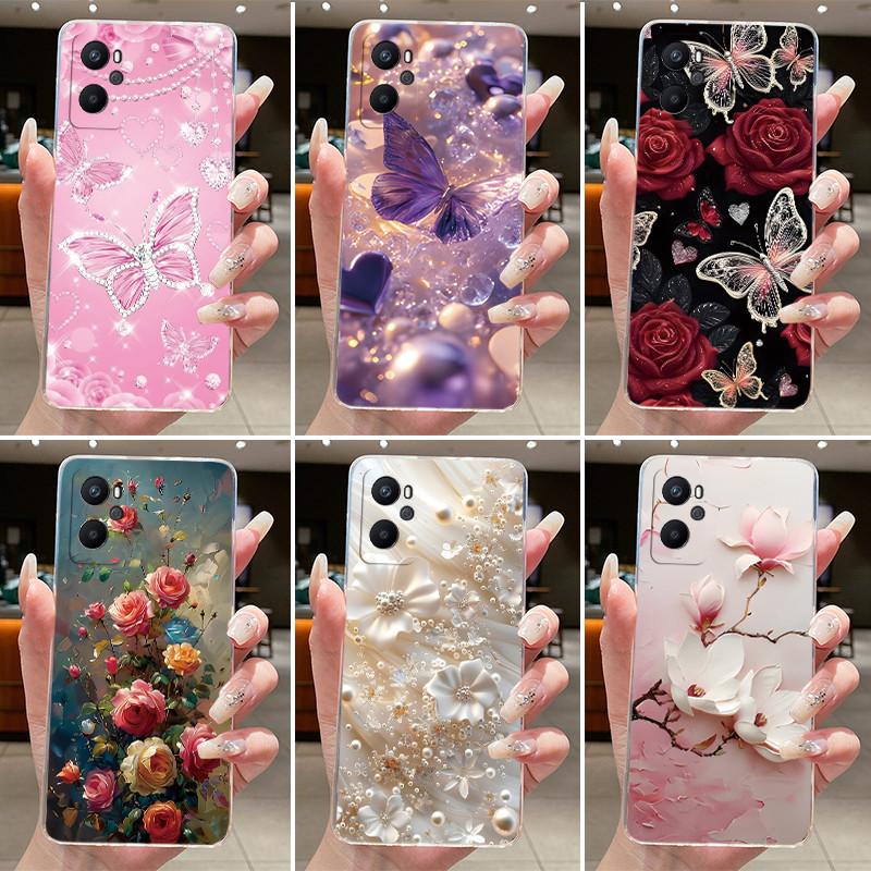 Casing For OPPO A96 CPH2333 Phone Case Soft Case New Design Aesthetic Luxury Fashion Butterfly Flowers Clear Silicone TPU Cover