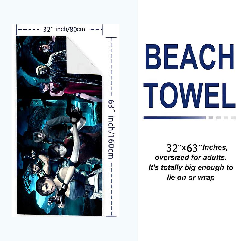 Evil Zombie Game Print Beach Towel, Large Soft Quick Dry Towel for Beach Camping Swimming