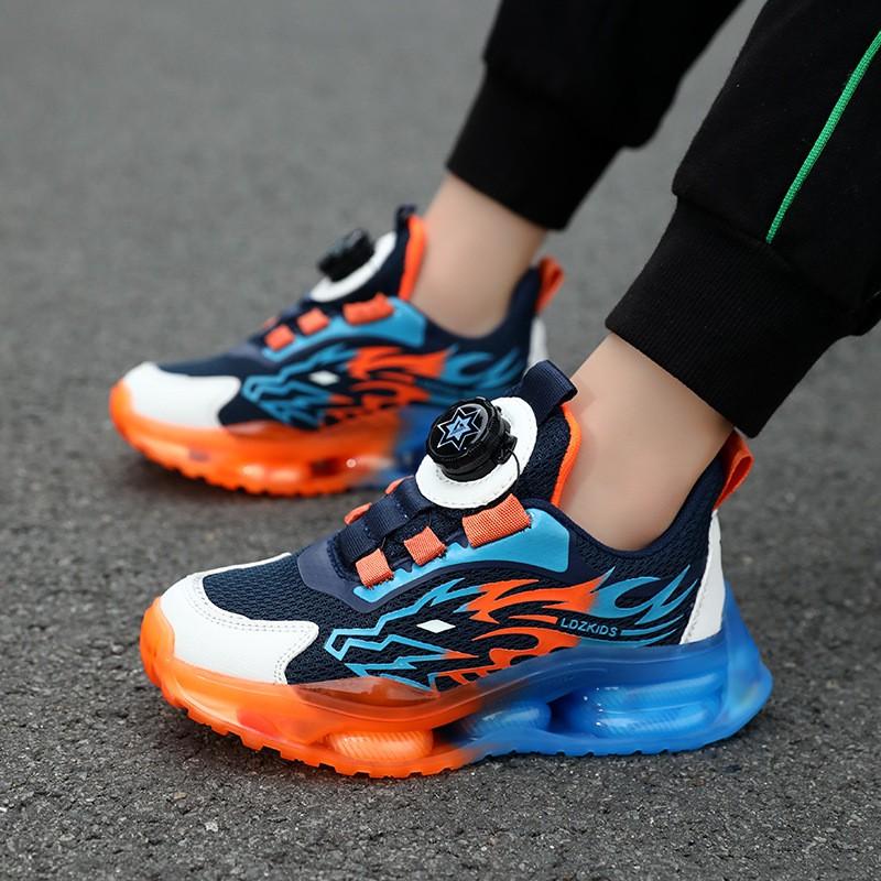 Boys Mesh Running Shoes With Rotating Buckle Breathable Kids Sports Sneakers All