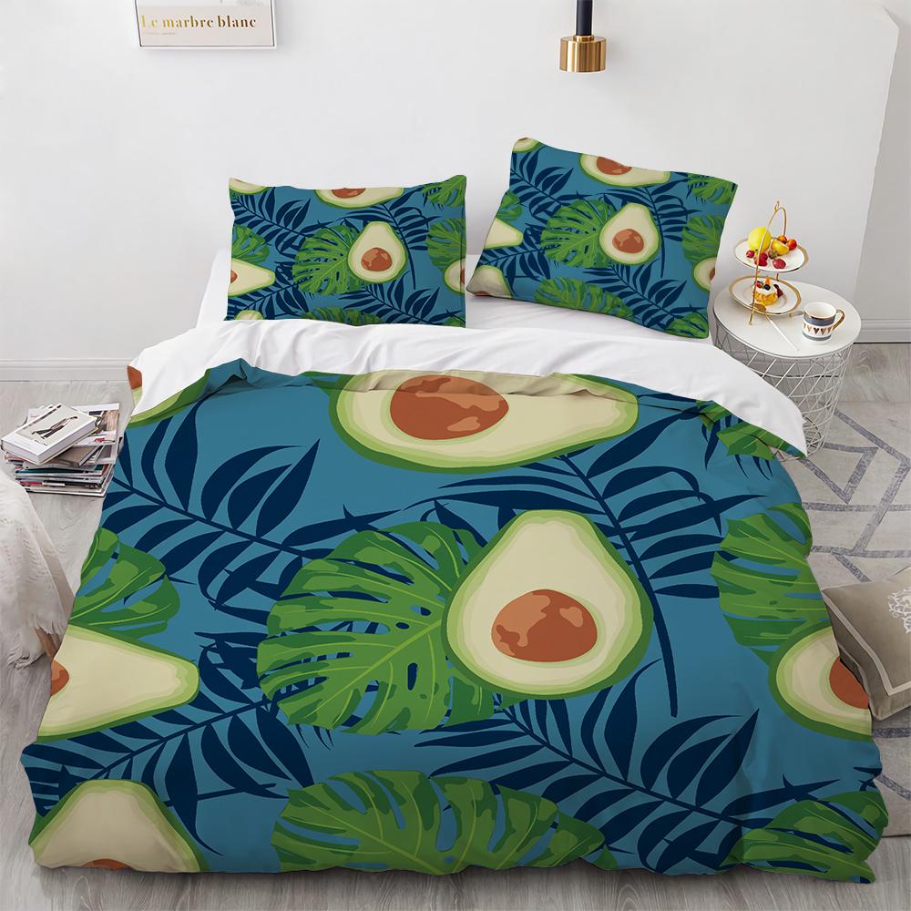 Cartoon Avocado King Queen Duvet Cover Fruit Funny Expression Bedding Set for Kids Teens Adult Green Quilt Cover with Pillowcase