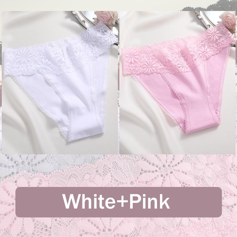 2PCS Seamless Cotton Briefs Women's Flower Lace Panties Sexy Particular Breathable Underwear Female Stretch Erotic Lingerie S-XL