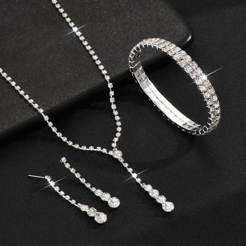 2026 Simple Bridal Jewelry Set Ornaments Light Luxury Zircon Necklace Earrings Bracelet Set Multi-color Selection