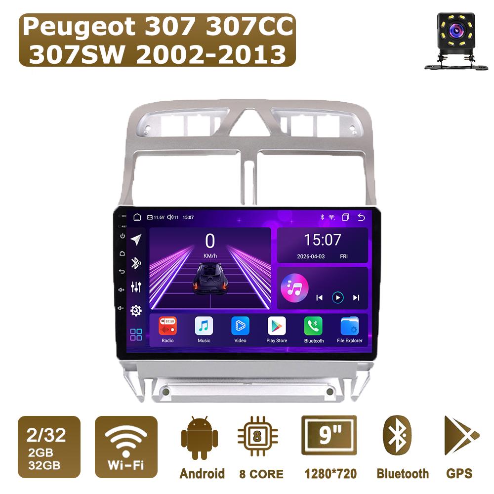 Автомобильная магнитола Android Car-Play для Peugeot 307 307CC 307SW 2002-2013 Мультимедийный плеер Головное устройство Стерео Навигация GPS BT WIFI, 8 ЯДЕР ,2+32ГБ