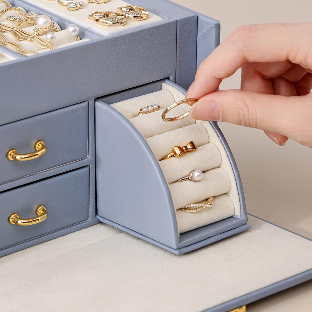 Шкатулка из искусственной кожи для украшений, водонепроницаемая, с зеркалом, двумя ящиками, подходит для ожерелий, колец, сережек, часов и аксессуаров для волос