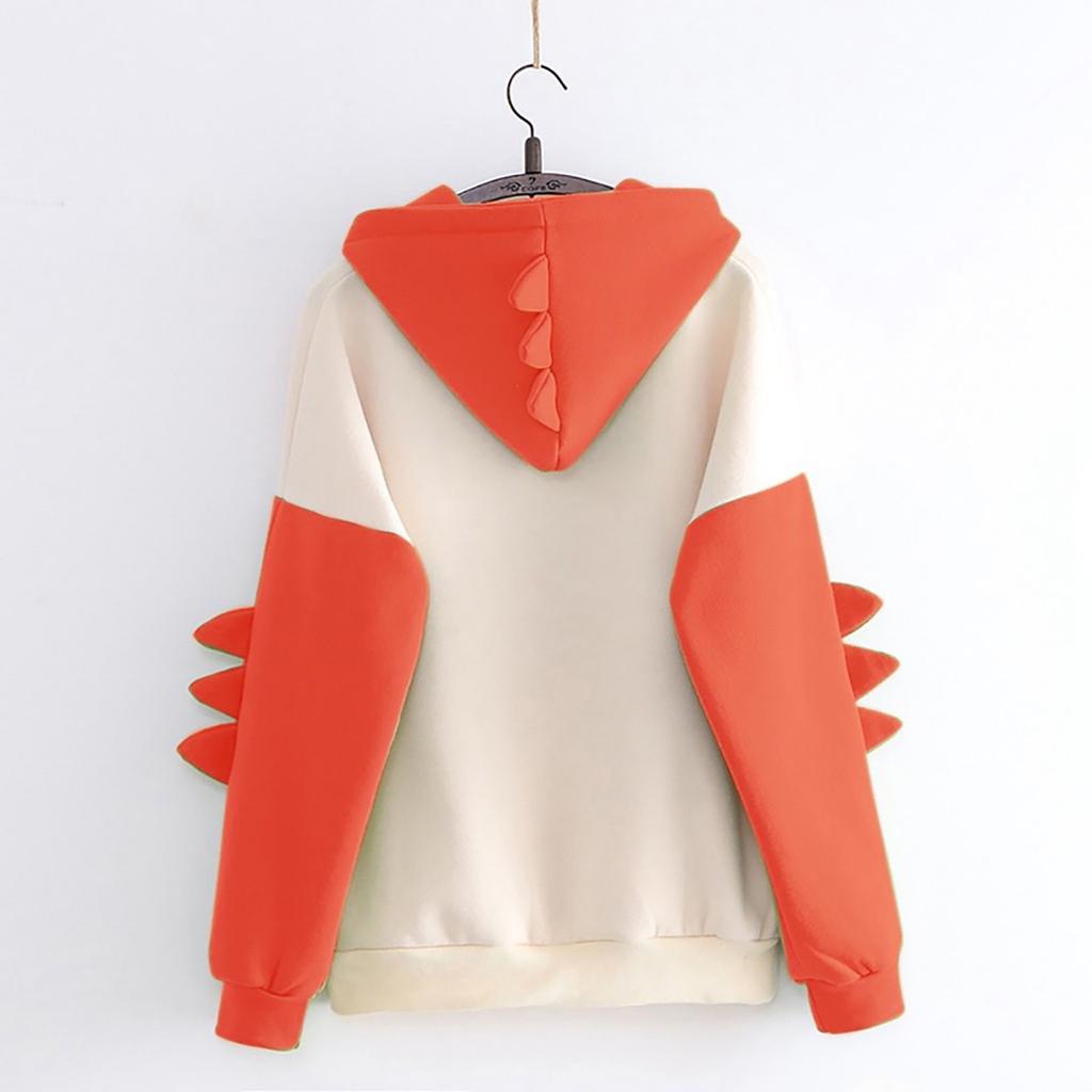 Women's Printed Contrasting Dinosaur Loose Casual Hoodie