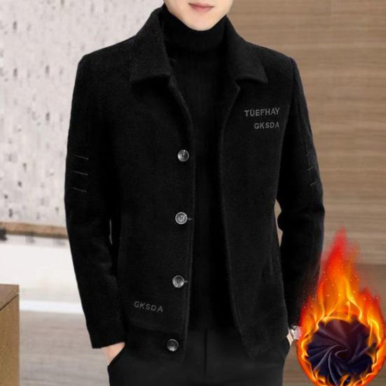 Мужская шерстяная куртка с лацканами, длинный рукав, однобортная куртка, пальто с карманами, однотонный утолщенный плюшевый кардиган с подкладкой, верхняя одежда