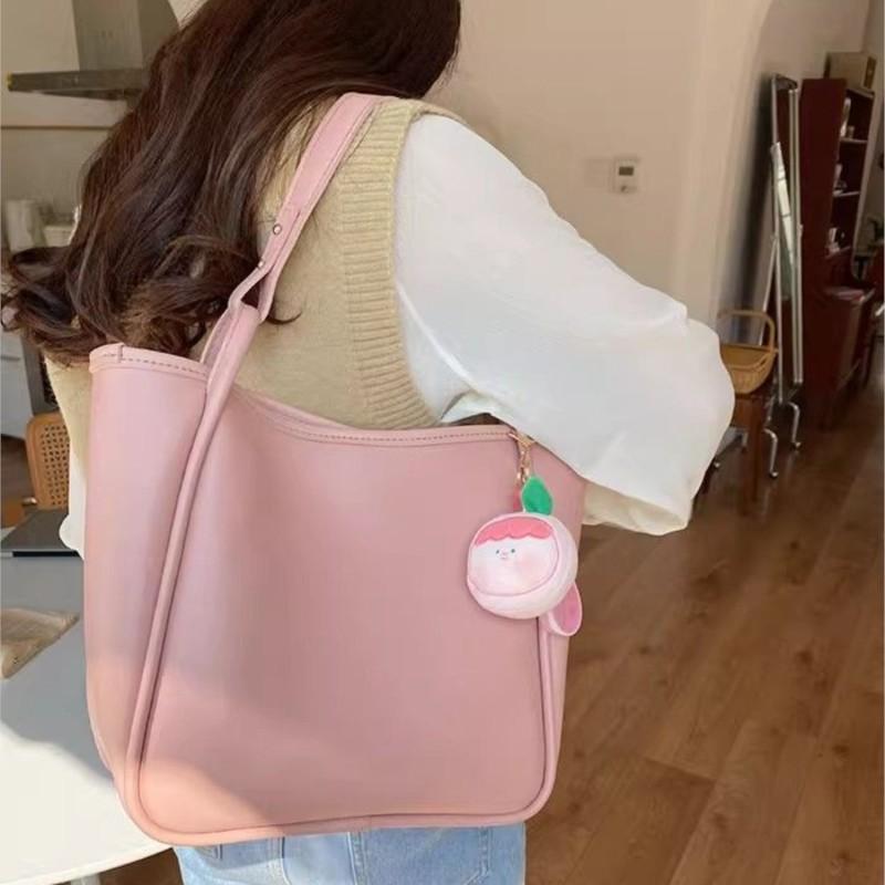 JIAERDI Sweet Lovely Pink Tote Bag Women Large Capacity Leather Shoulder Bag Ladies Casual Everyday Commuter Simple Underarm Bag