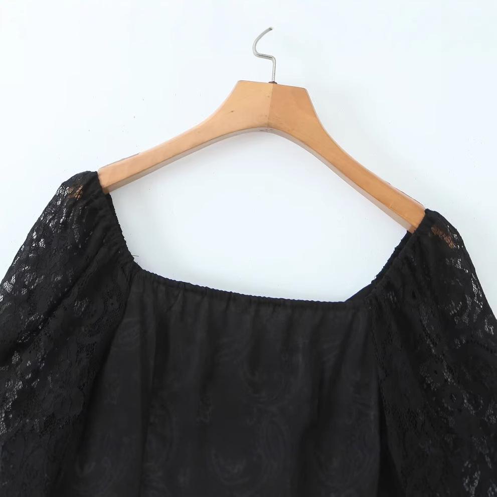 Spring 2025 Women's European & American Styled Square Neck Lace Dress