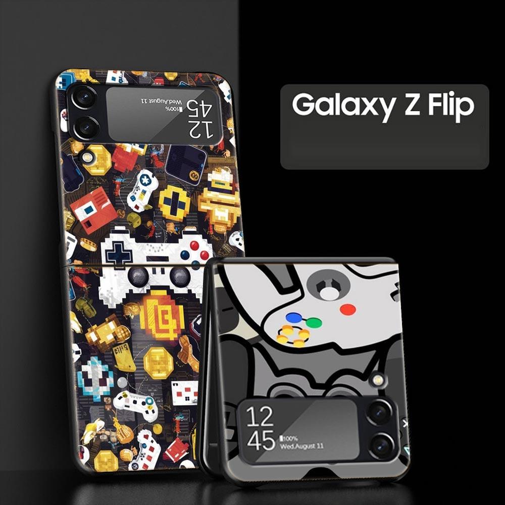 Game Controller Graphic Hard PC Phone Case For Samsung Galaxy Z Flip 7 6 5 4 Black Cover For Galaxy Z Flip 3 Foldable Fundas Bag