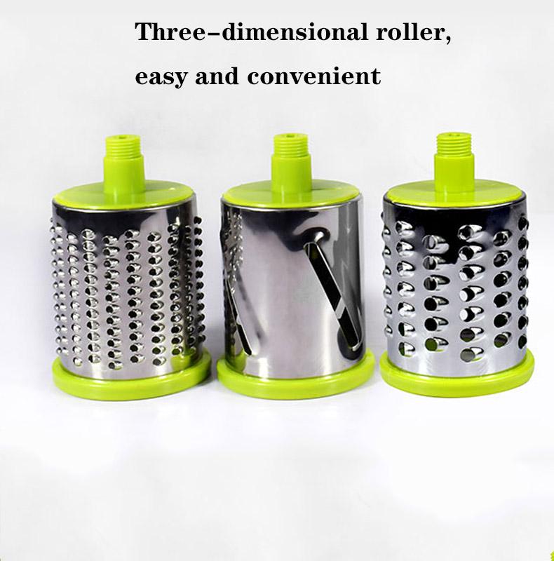 green  3In1 Hand-Cutter Vegetable Stainless Steel Multi-Function Drum Rotary Grater Fruit Potato Onion Slicer Kitchen Tool Food Chopper