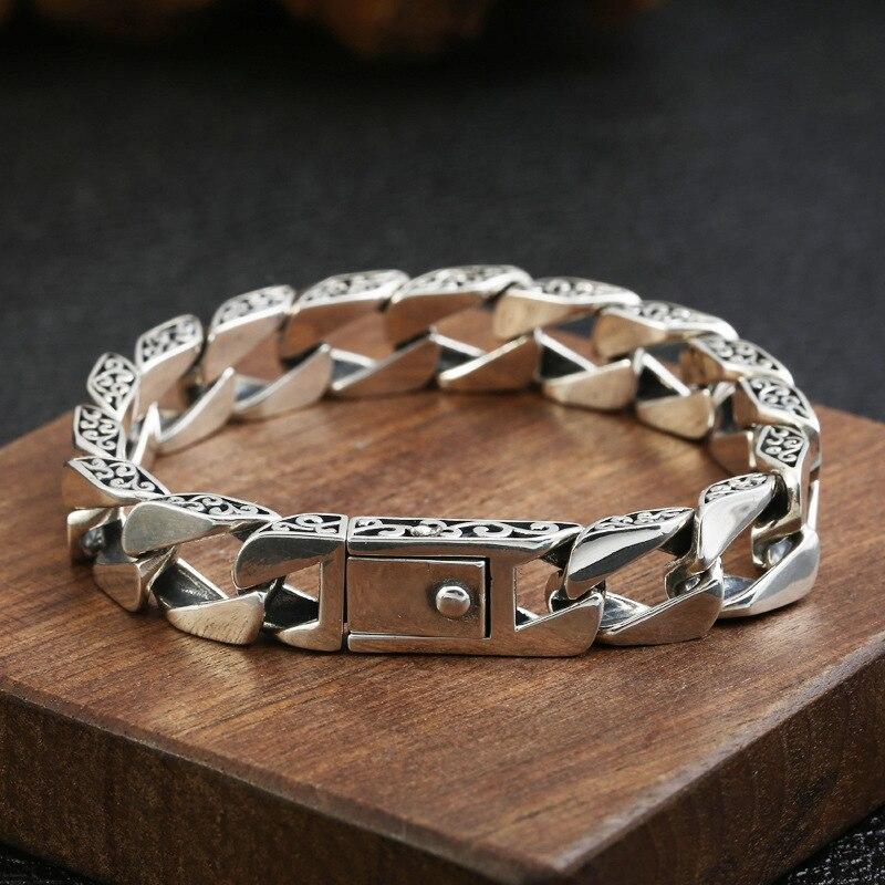 Браслет из стерлингового серебра S925, классический древний тренд, растительный узор, гладкая ручная цепочка из чистого серебра, мужской браслет