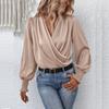 Elegant Women's V-neck Balloon Sleeve Temperament Solid Color Shirt