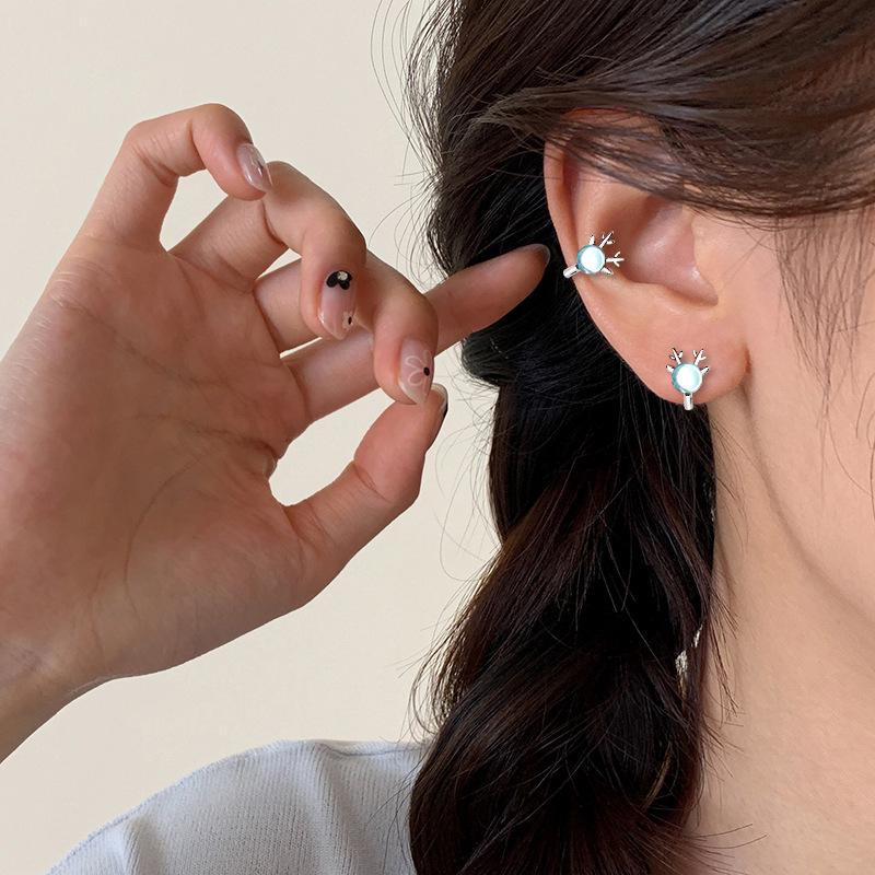 Кафф на ухо в виде рога северного оленя с голубым цирконом - Прозрачный зажим для студентов и лучших друзей, Рождественский подарок