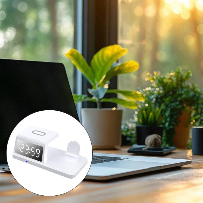 Multiple Device Wireless Charger with LED Digital Clock 15W Fast Charging Wireless Charging Station for OS system Phones