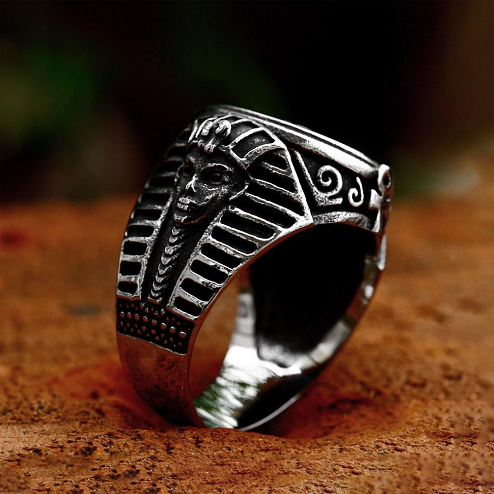 New Design Vintage Stainless Steel Eye of Horus Ring For Men Punk Ancient Egypt Pharaoh Text Symbol Rings Amulet Jewelry Gifts