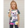 Children's clothing, girls' T-shirt, 3D kitten top, children's summer clothing, fashionable girls' clothing, round neck top, girls' T-shirt