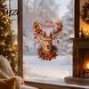 Christmas Window Clings Reindeer Static Glass Sticker, Removable with Merry Festive Store Stickers Text, Reusable PVC for Holiday Home And Decoration
