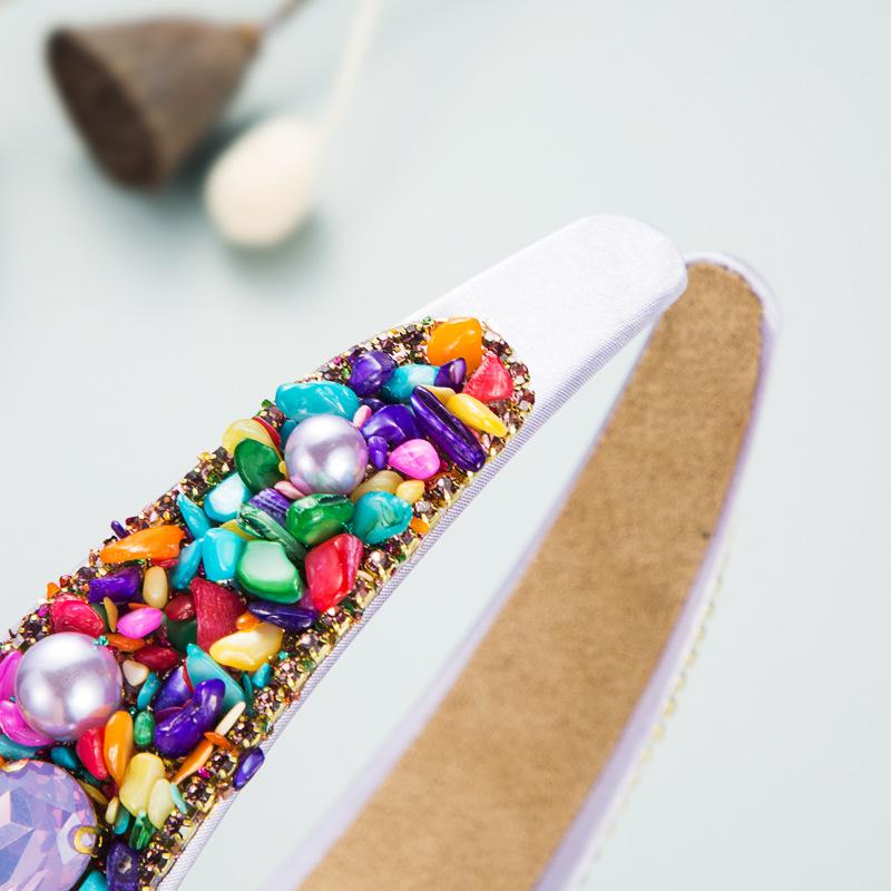 Женская красочная повязка на голову с бирюзовым кристаллом и широким краем, повязка на голову ярких цветов, темпераментный головной убор