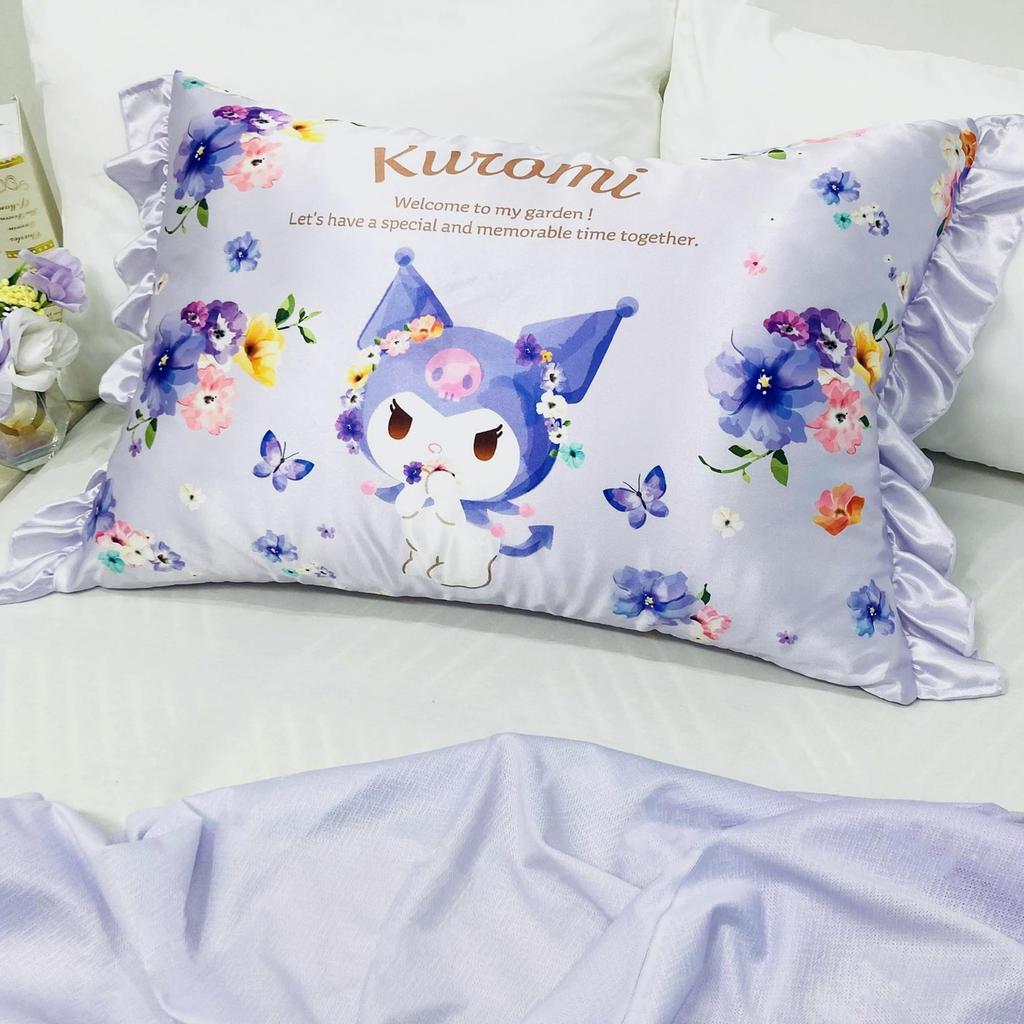 MORIPiLO Morishita Sanrio Pillow Cover Silk Touch 43x63cm Washable with Frills Low Friction Triple Moisturizing Character Goods SANRIO Purple 4621367