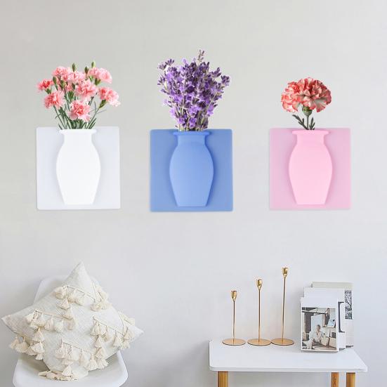 3/6Pcs Wall Mount Silicone Vase Reusable Self-Adhesive Home Office Indoor Refrigerator Window