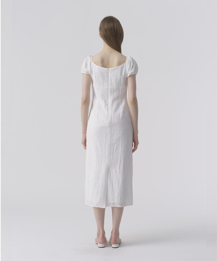 Iel Chloe Puff Sleeve Seersucker Midi Dress