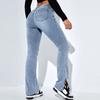 Женские модные узкие эластичные брюки с рваными боковыми разрезами, джинсы