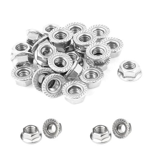 MOCOXYKLXY Hex Flange Nuts, 304 Stainless Steel, Pack of 40, M6, Serrated Hex Flange Lock Nuts, Carbon Steel, Silver Tone