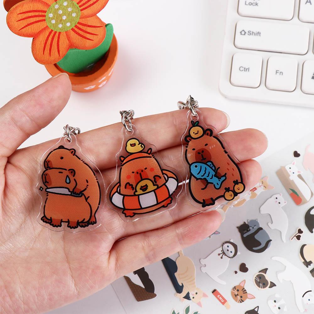 Acrylic Cartoon Capybaras Keyring Cartoon Capybara Kapibala Keyrings Backpack Decor