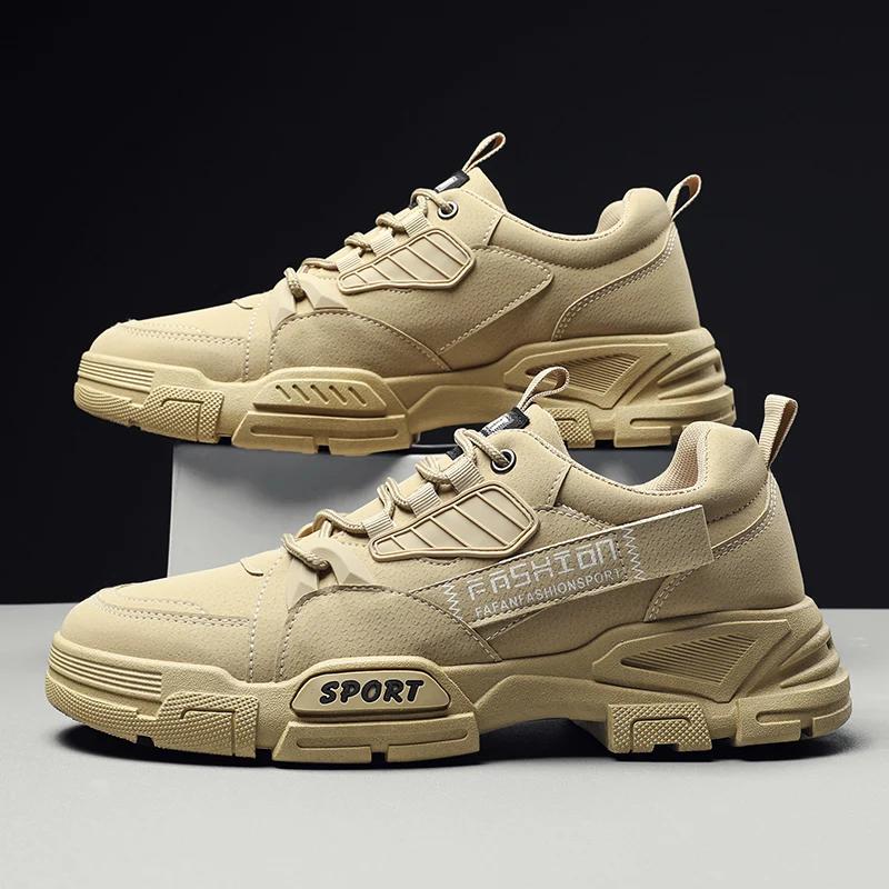 Осенняя мужская новая дышащая рабочая обувь, модная универсальная, толстая подошва, нескользящая, спортивная, повседневная обувь для занятий бордингом, защитная обувь для труда