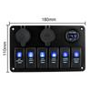 6 Gang Rocker Switch Panel Car Marine Circuit Breaker Dual USB Ports LED Digital Voltmeter DC 12V/24V ON/OFF Lights Waterproof
