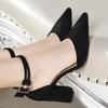Women Pumps Women Pointed Toe Ankle Strap High Heels Shoes Summer Elegant Chunky Heel Suede Woman Office Shoes Female