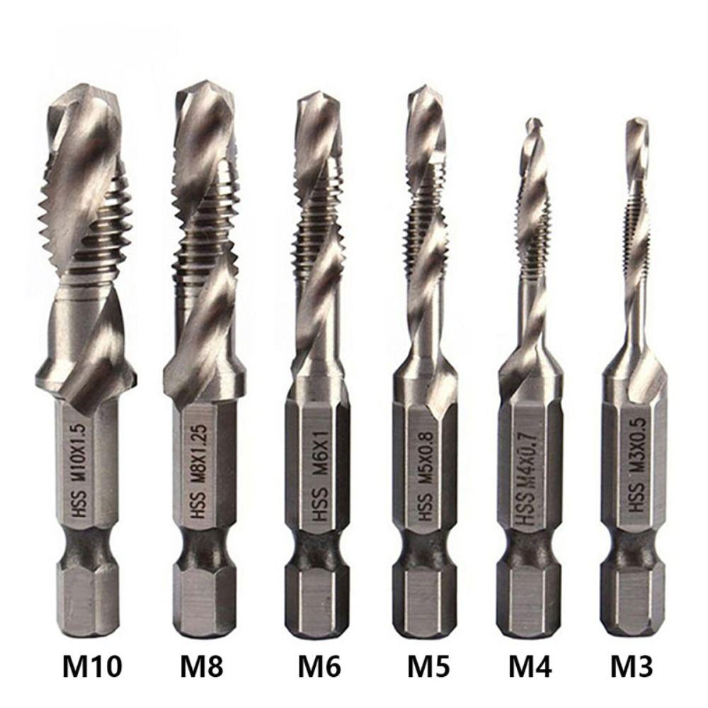 6Pcs Titanium Plated Compound Tap Spiral Flute Screw Thread Bit Metric Tap Drill Bit  Metal