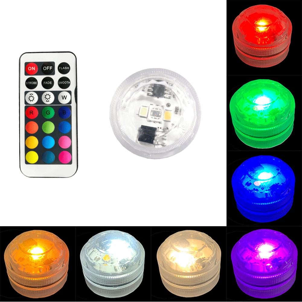 10Pcs Mini Submersible RGB Led Light with Remote for Vase Fish Tank Hot Tub Pool