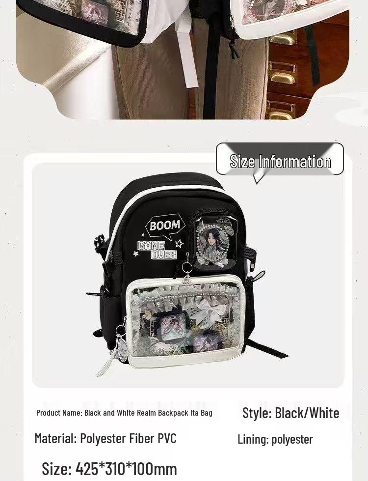 Большой вместимости Аниме Ита Рюкзак для Учеников Средней Школы - Прозрачный Дизайн с Пуговицами